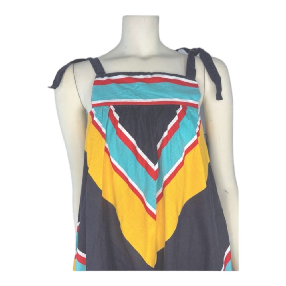 Vintage Hear Say Vibrant cotton Chevron Pinafore Apron Jumper dress size X Small - Picture 3 of 12